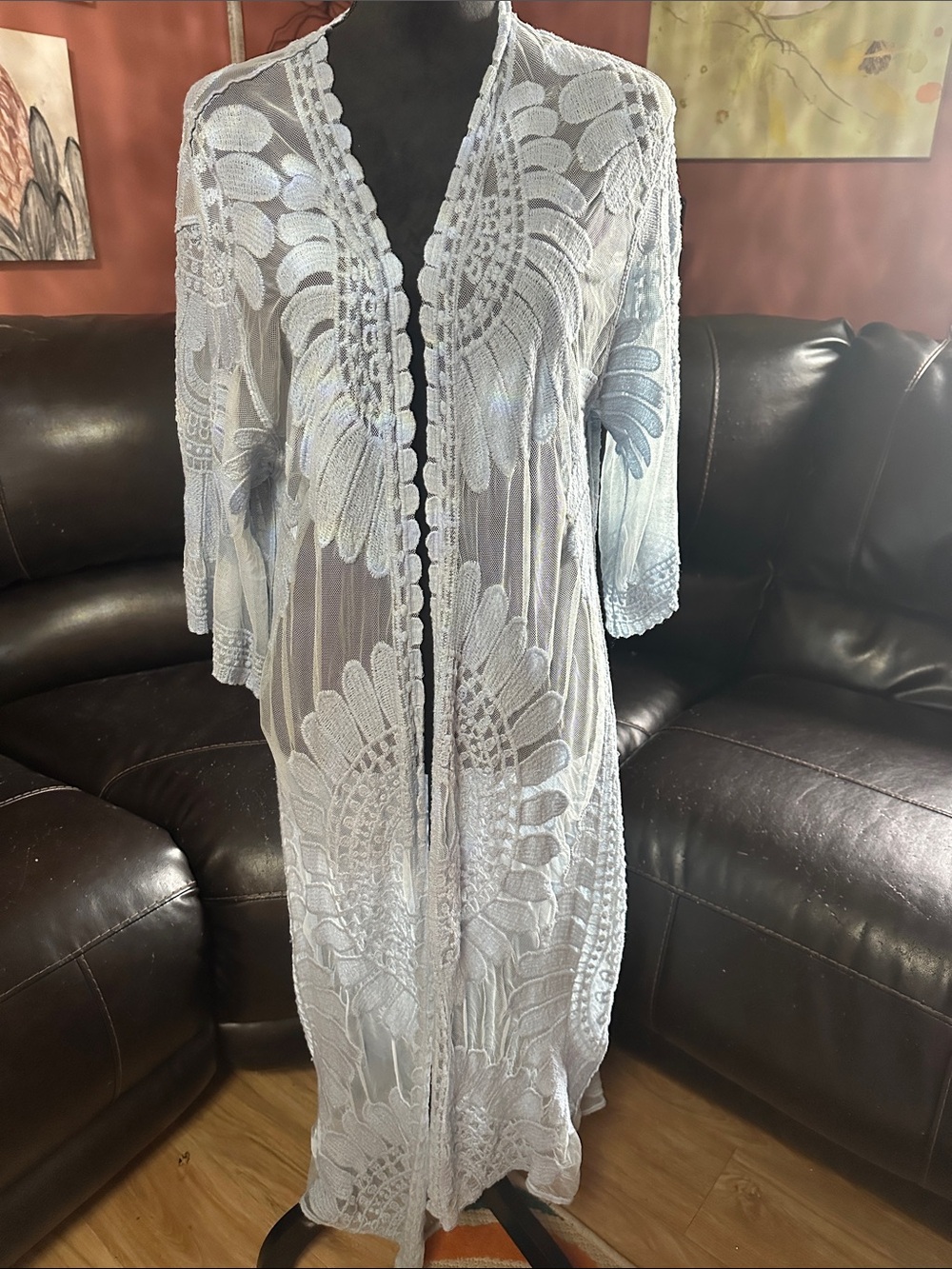 Sheer Lace Kimono Cardigan in Light Gray - Elegant Layering